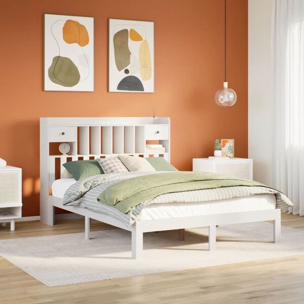 vidaXL Letto Libreria senza Materasso Bianco 160x200 cm Legno di Pino