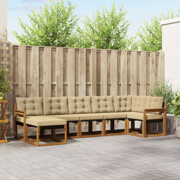 vidaXL Set di divani da esterno con cuscino 7 pcs Naturale e Beige