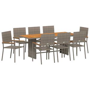 vidaXL Set da Pranzo per Giardino 9 pcs Grigio polyrattan