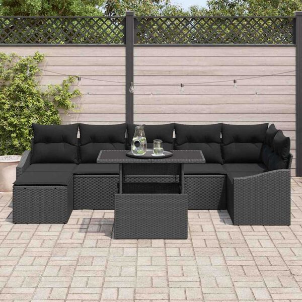 vidaXL Set Divano da Giardino con cuscino con archiviazione 8 pcs Nero