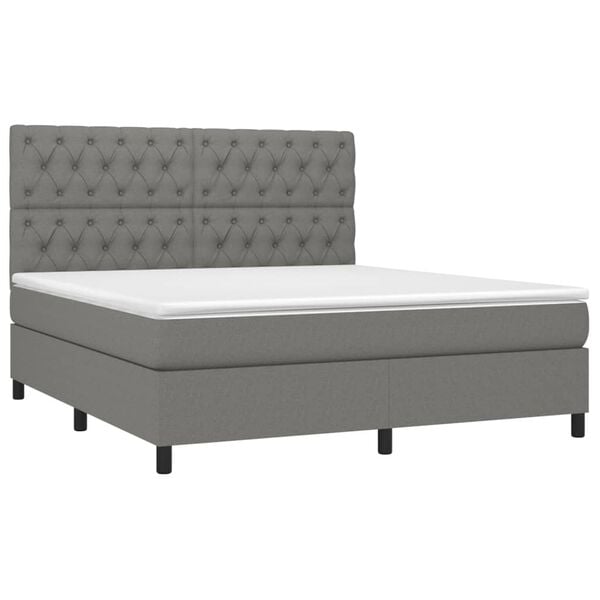 vidaXL Letto a Molle Materasso e LED Grigio Scuro 160x200cm in Tessuto