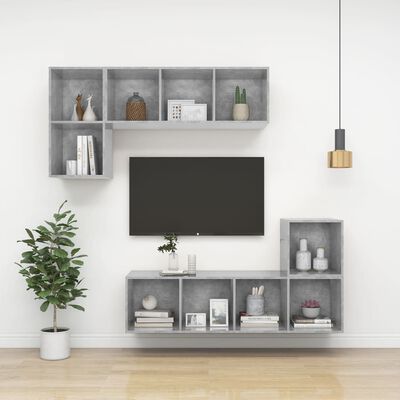 vidaXL Mobili a Muro 4pz Grigio Cemento 37x37x37 cm Legno Multistrato