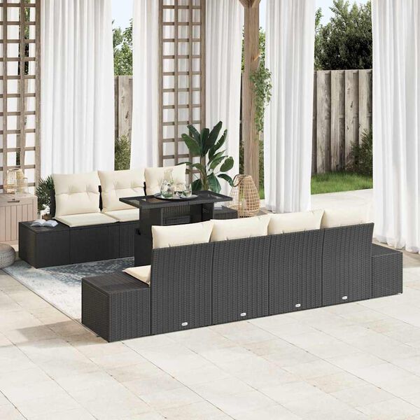 vidaXL Set di divani con cuscino 8 pcs Nero e Crema polyrattan
