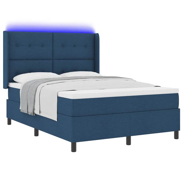 vidaXL Letto a Sorgente LED con materasso Blu 140 x 190 cm Tessuto