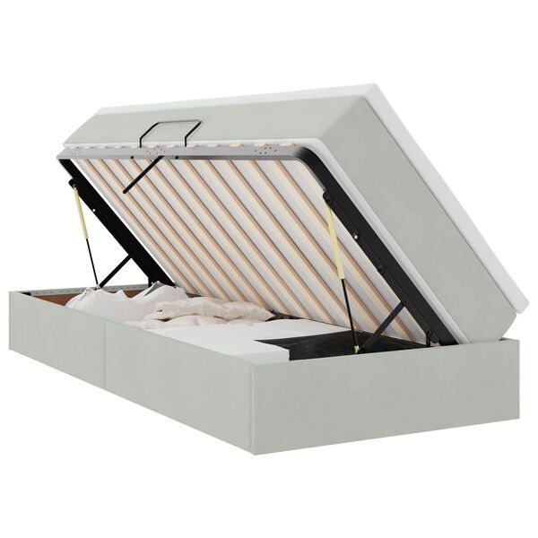 vidaXL Letto con contenitore e materasso Grigio chiaro 90 x 190 cm