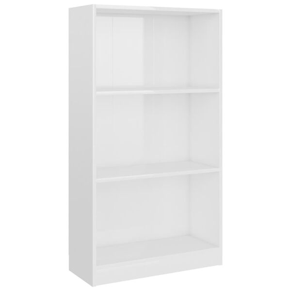 vidaXL Libreria a 3 Ripiani Bianco Lucido 60x24x109 cm in Multistrato
