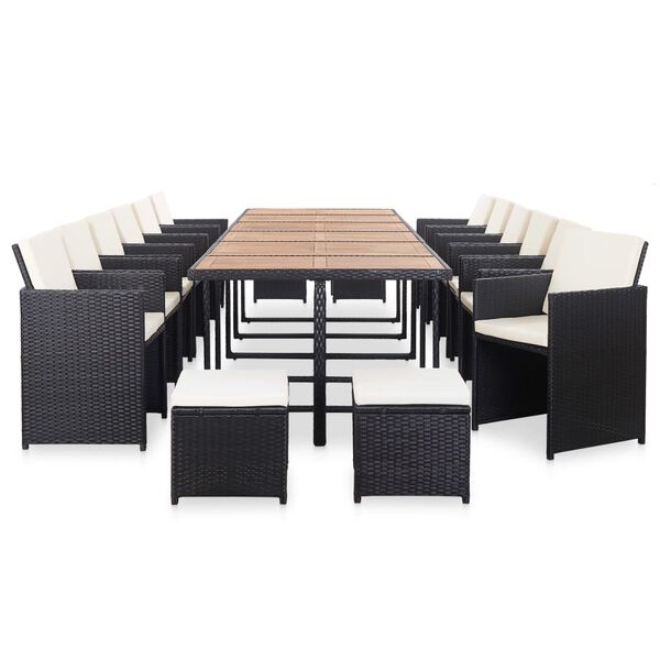 vidaXL Set da Pranzo da Giardino 17 pz con Cuscini in Polyrattan Nero