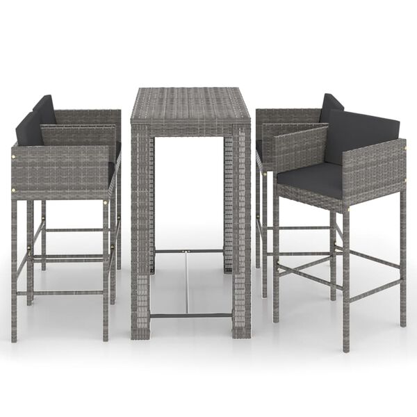 vidaXL Set da Bar da Giardino 5 pz con Cuscini in Polyrattan Grigio