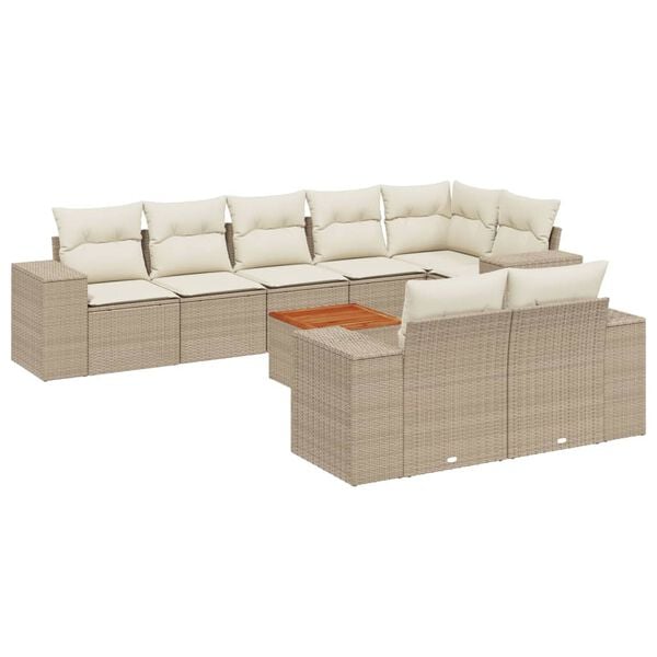 vidaXL Set Divano da Giardino 9 pz con Cuscini Beige in Polyrattan