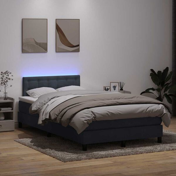 vidaXL Letto a Molle con Materasso e LED Grigio Scuro 120x220 cm Velluto