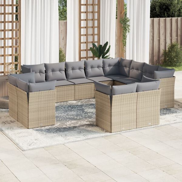 vidaXL Set Divani da Giardino 12 pz con Cuscini Beige in Polyrattan