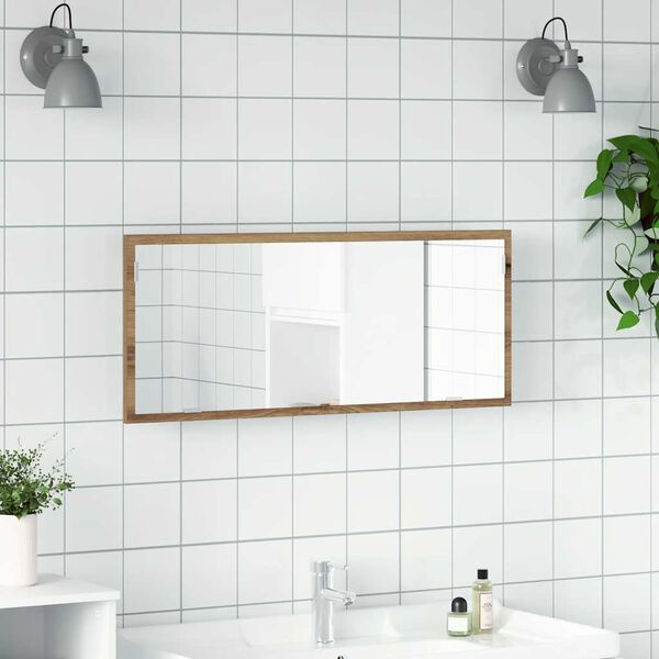 vidaXL Specchio Bagno LED Rovere Artigianale 100x8,5x37 cm Multistrato
