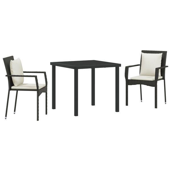 vidaXL Set da Pranzo per Giardino con cuscino 3 pcs Nero polyrattan