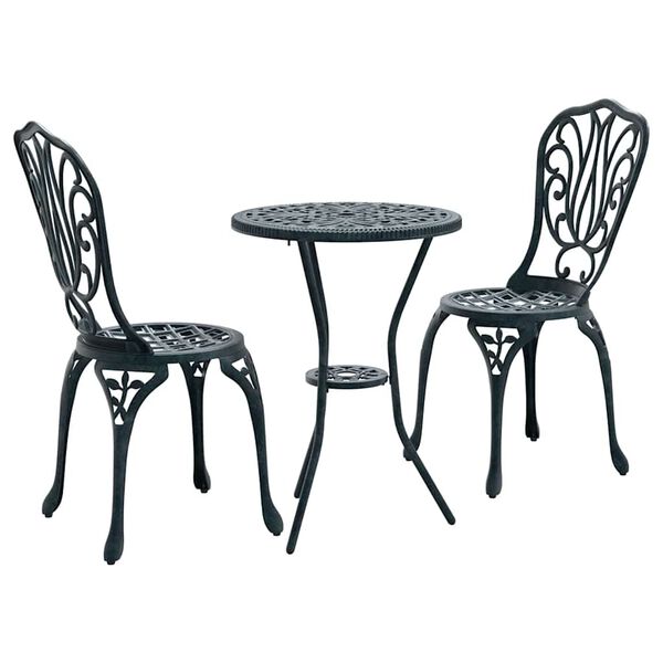 vidaXL Set Bistro da Giardino 3 pcs Verde Alluminio