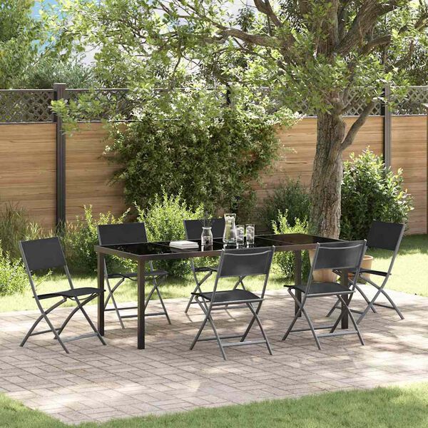 vidaXL Set da Pranzo per Giardino 7 pcs Nero