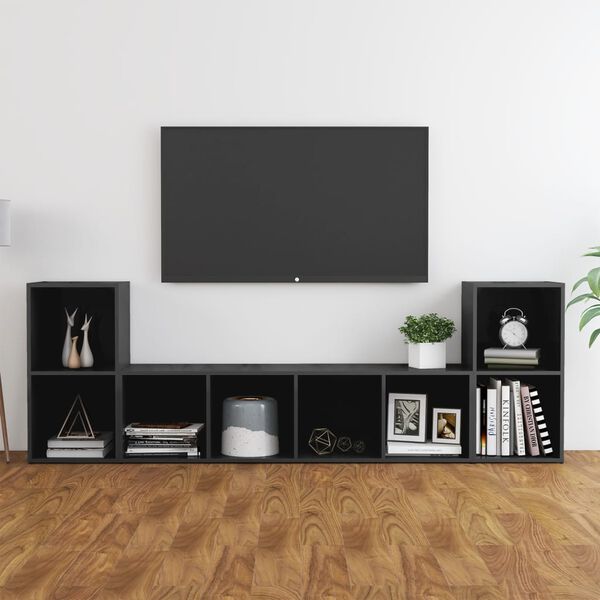 vidaXL Set Mobili TV 3 pz Grigio Lucido in Legno Multistrato