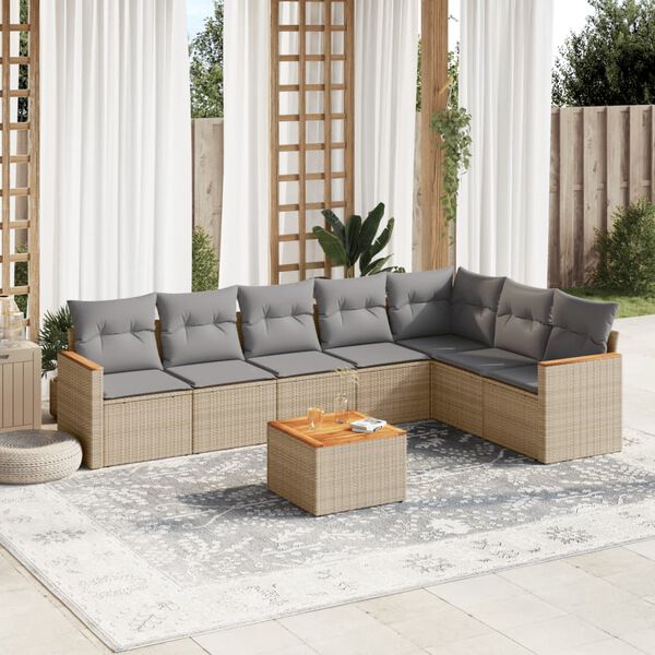 vidaXL Set Divano da Giardino 8 pz con Cuscini Beige Misto Polyrattan