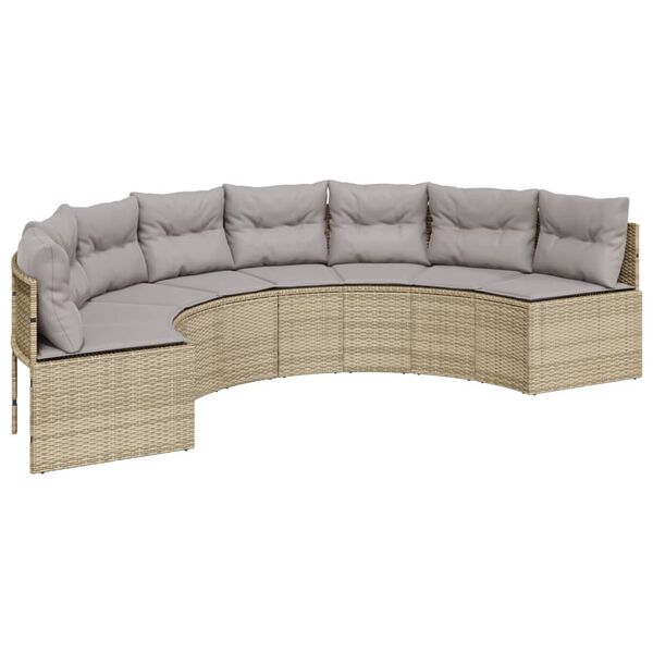 vidaXL Divano Giardino Tavolo e Cuscini Semicircolare Beige Polyrattan
