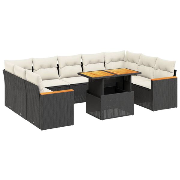 vidaXL Set Divani da Giardino 11 pz con Cuscini in Polyrattan Nero