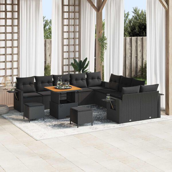 vidaXL Set Divano da Giardino con cuscino 13 pcs Nero polyrattan