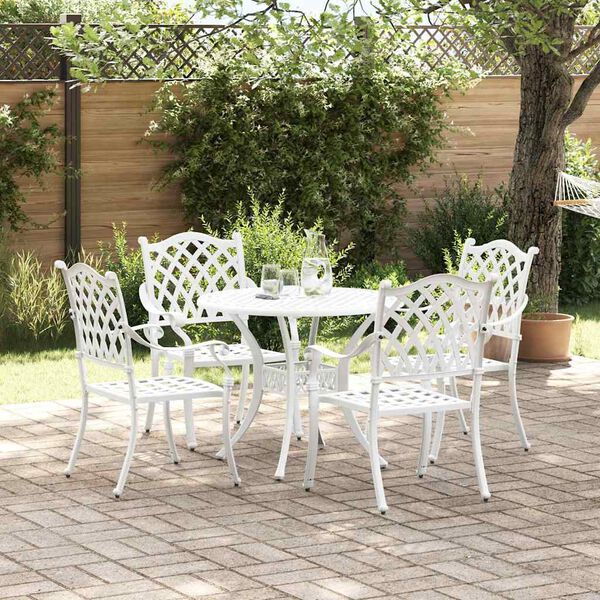 vidaXL Set da Pranzo per Giardino 5 pcs Bianco Alluminio
