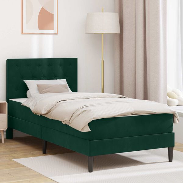 vidaXL Struttura letto con materasso Verde Scuro 90 x 190 cm Velluto