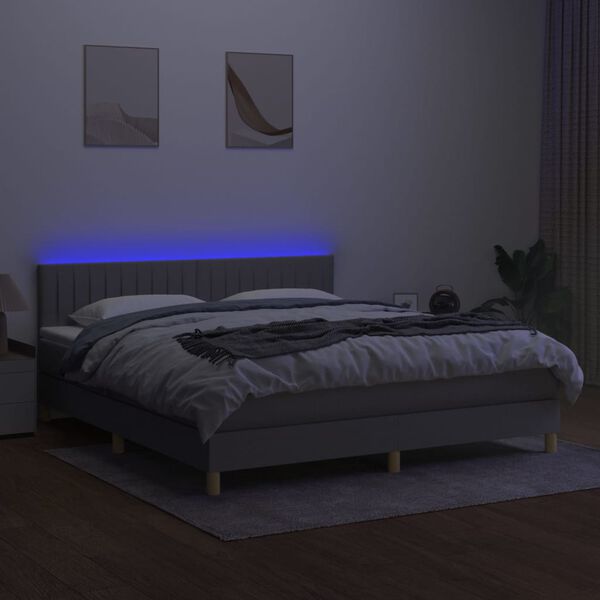 vidaXL Letto a Molle Materasso e LED Grigio Chiaro 180x200 cm Tessuto