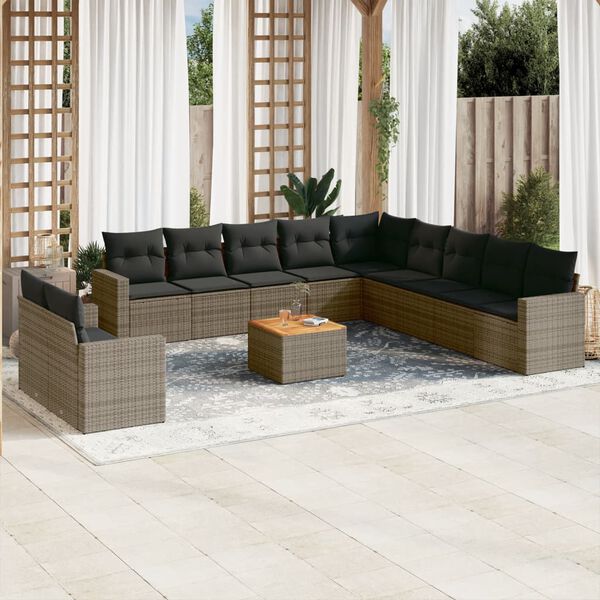 vidaXL Set Divani da Giardino 12 pz con Cuscini Grigio in Polyrattan