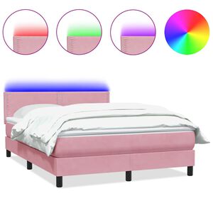 vidaXL Letto a Molle con Materasso e LED Rosa 160x220 cm in Velluto