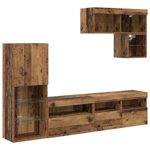 vidaXL Unit&agrave; per TV a Muro 6 pcs Legno vecchio Legno multistrato