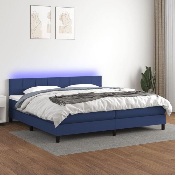vidaXL Letto a Molle Materasso e LED Blu 200x200cm in Tessuto