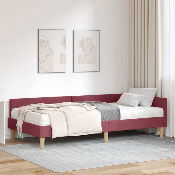 vidaXL Struttura Letto Angolare con Materasso 2 pcs Grigio Tessuto