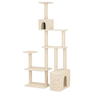vidaXL Albero per gatti con pali per graffiare in sisal Crema 177,5 cm