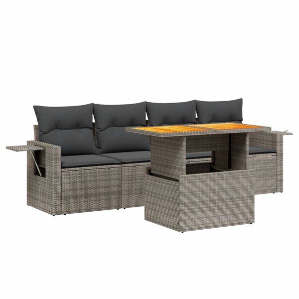 vidaXL Set Divano da Giardino 5 pz con Cuscini Beige in Polyrattan