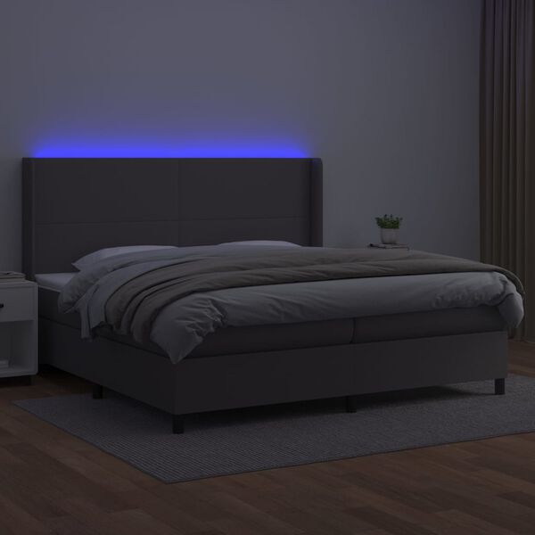 vidaXL Giroletto Molle con Materasso e LED Grigio 200x200cm Similpelle