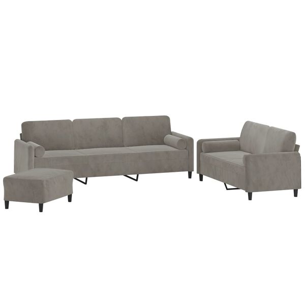 vidaXL Set di Divani 3 pz con Cuscini Decorativi Grigio Chiaro Velluto