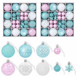 vidaXL Set di Palline di Natale 88 pz Turchese, rosa e bianco &Oslash; 6 cm