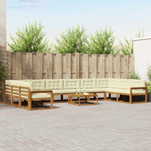 vidaXL Set di divani da esterno con cuscino 11 pcs Naturale e Crema