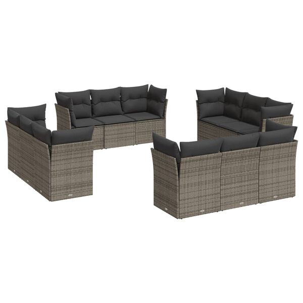 vidaXL Set Divani da Giardino 12 pz con Cuscini Grigio in Polyrattan