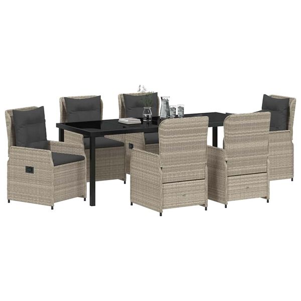 vidaXL Set da Pranzo per Giardino 7 pcs Grigio chiaro polyrattan