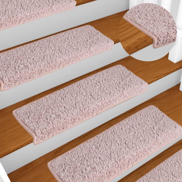 vidaXL Tappetini per scale 15 pz 65x21x4 cm Rosa chiaro con bordo rettangolare