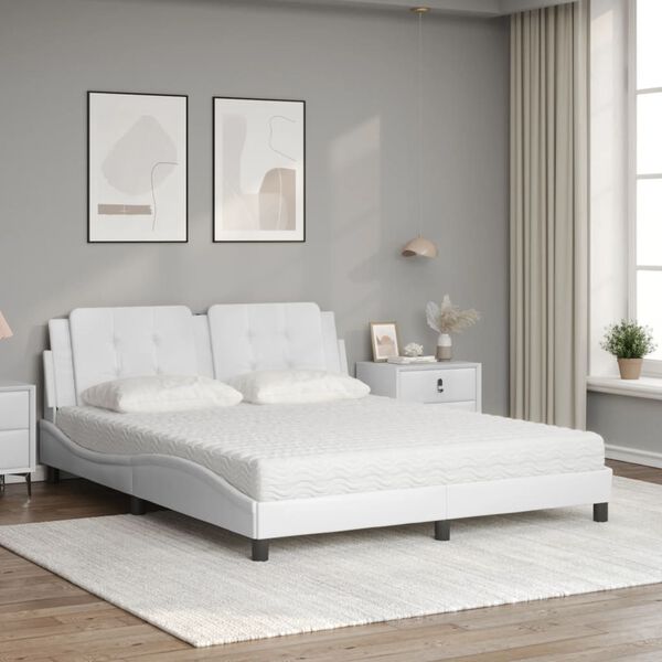 vidaXL Letto con Materasso Zadar Bianco 160x200 cm in Similpelle