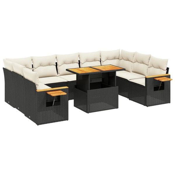 vidaXL Set Divani da Giardino 10pz con Cuscini in Polyrattan Nero