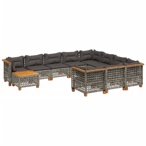 vidaXL Set Divani da Giardino 11 pz con Cuscini in Polyrattan Grigio