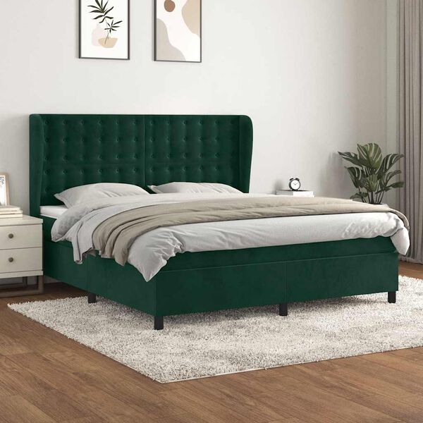 vidaXL Giroletto a Molle con Materasso Verde Scuro 180x200 cm Velluto