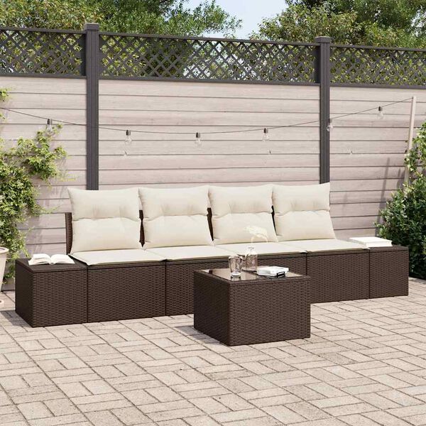 vidaXL Set di divani con cuscino 5 pcs Marrone e Crema polyrattan