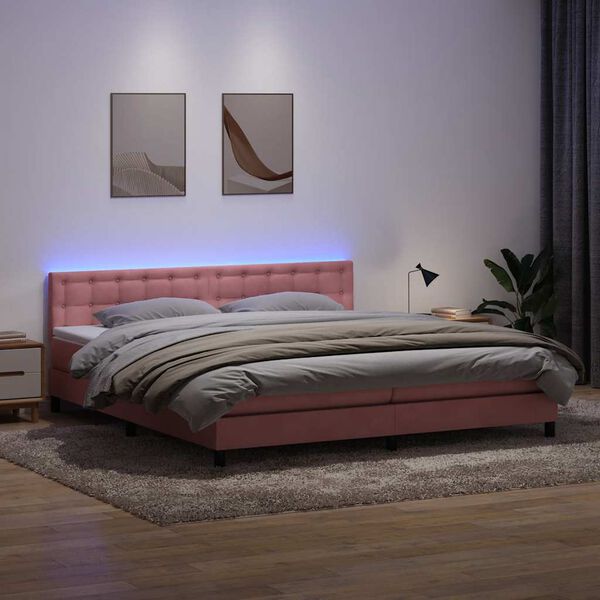 vidaXL Letto a Molle con Materasso e LED Rosa 180x210 cm in Velluto