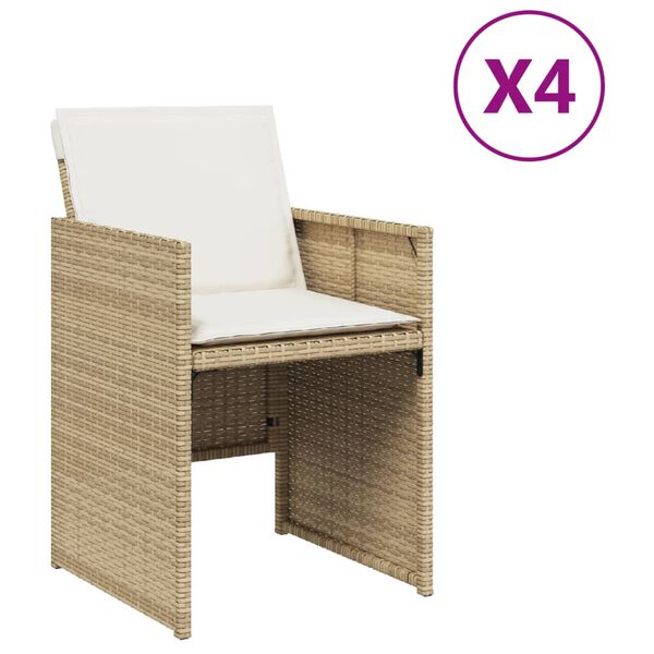 vidaXL Sedie da Giardino con Cuscini 4 pz Beige in Polyrattan