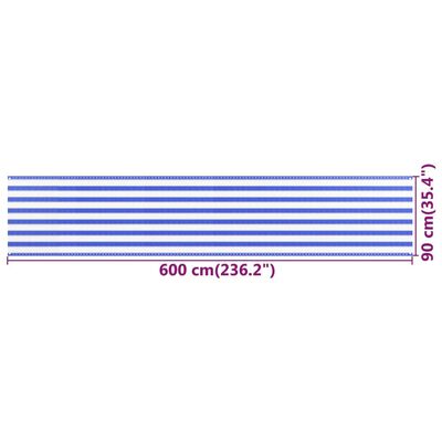 vidaXL Paravento da Balcone Blu e Bianco 90x600 cm in HDPE