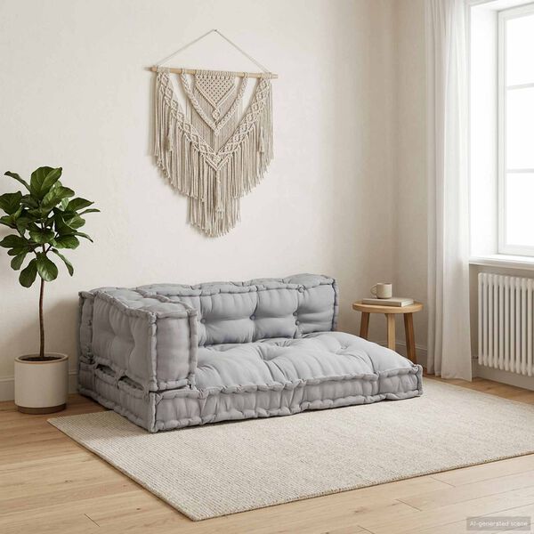 vidaXL Cuscino per Divano Pallet 3 pcs Grigio 120 x 80 x 38 cm Tessuto
